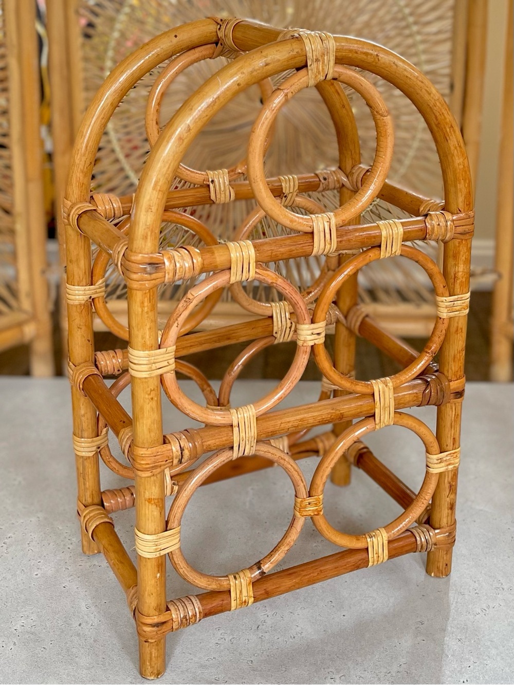 Rattan Arch Boho 5 Bottle Wine Rack